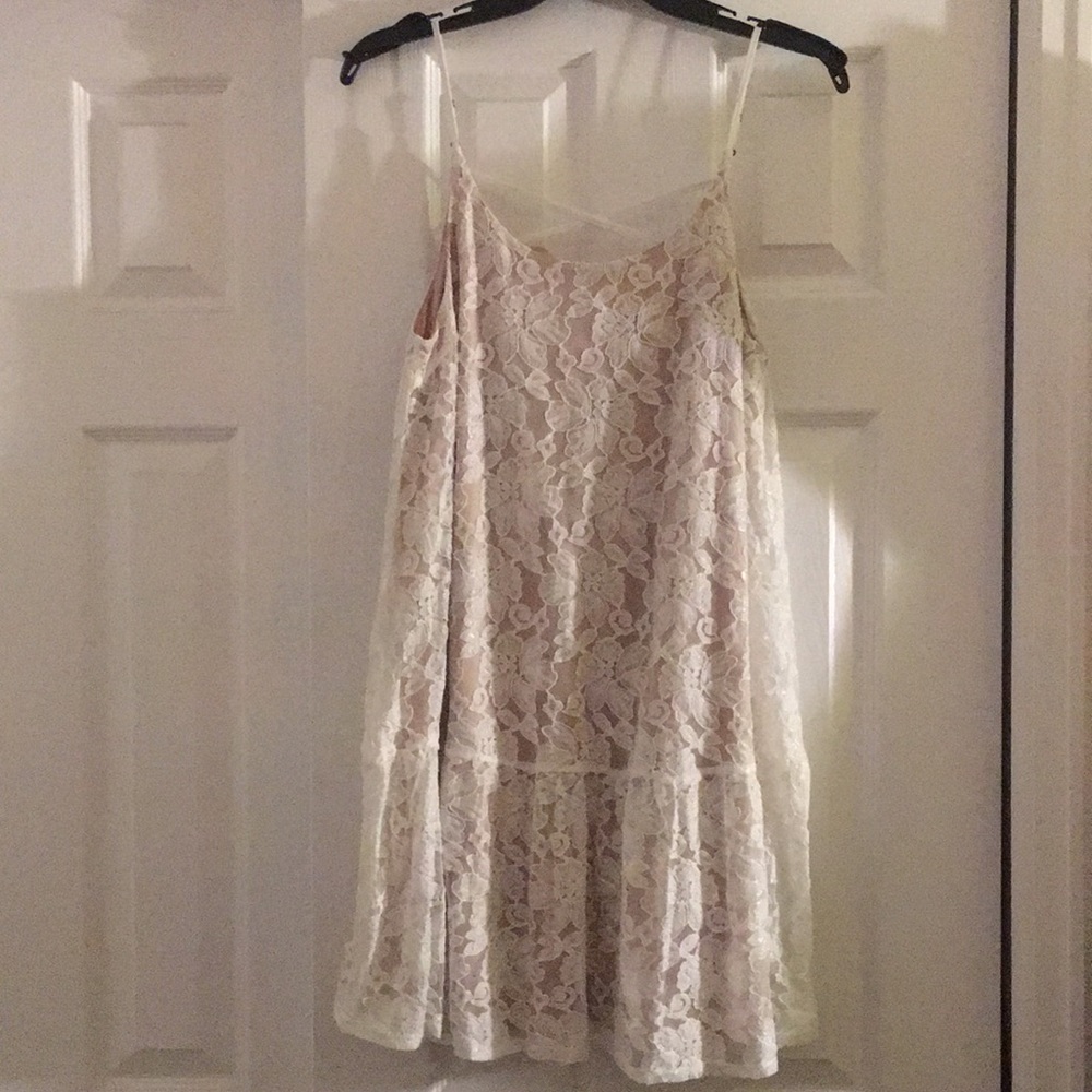 White and nude lace dress